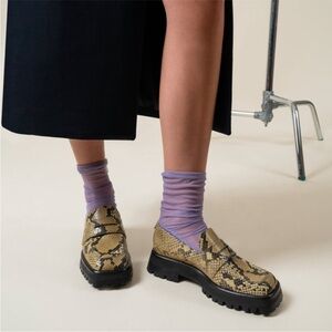 Labucq Snakeskin Print Lug Sole Loafers in Beige and Black